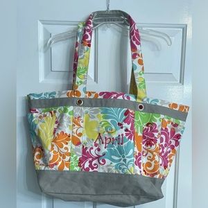 ThirtyOne XL Beach/Pool Bag Bright Multi Colored Personalized “April “